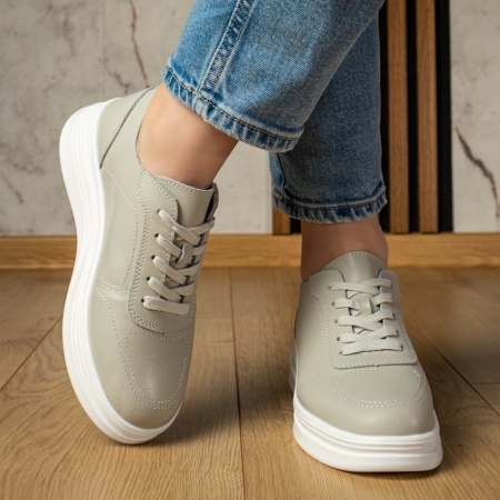 Pantofi casual dama, Pantofi casual dama gri din Piele naturala MOD12977, modlet.ro