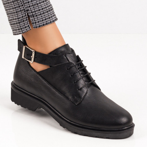Pantofi casual dama, Pantofi casual dama negri cu catarama din Piele naturala ZEF06417 - zeforia.ro
