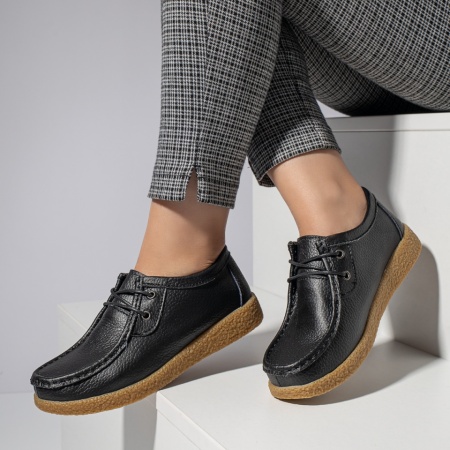 Pantofi dama, Pantofi casual dama negri cu siret din Piele naturala MOD03850, modlet.ro