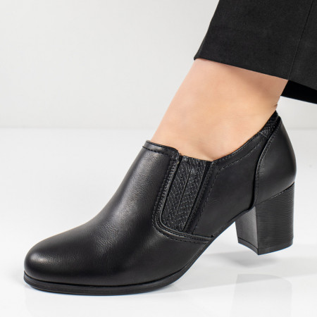 Pantofi cu toc gros dama, Pantofi casual dama negri cu toc gros si elastic ZEF11101 - zeforia.ro