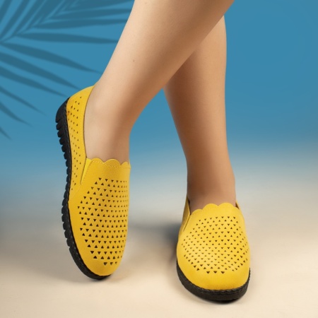 Pantofi casual dama perforati galbeni MOD13786