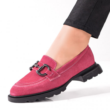 Pantofi dama, Pantofi casual dama roz suede cu accesoriu decorativ din Piele naturala ZEF08448 - zeforia.ro