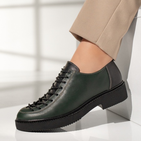 Pantofi casual dama, Pantofi casual dama verzi cu siret din Piele naturala MOD03549, modlet.ro