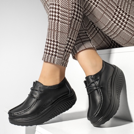 Pantofi casual negri dama cu talpa groasa din Piele naturala MOD10096, 2, modlet.ro