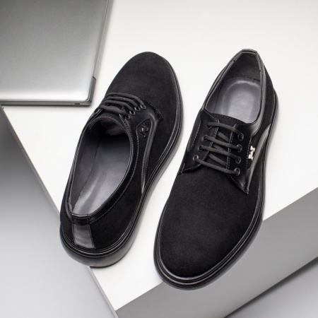 REDUCERI INCALTAMINTE, Pantofi casual negri suede barbati cu siret MOD11687, modlet.ro
