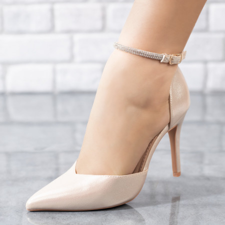 Pantofi cu toc dama si bareta cu strasuri aplicate aurii MOD08791, 3, modlet.ro