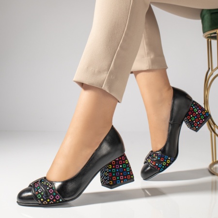 Pantofi cu toc gros dama, Pantofi cu toc gros dama negri din Piele naturala MOD12050, modlet.ro