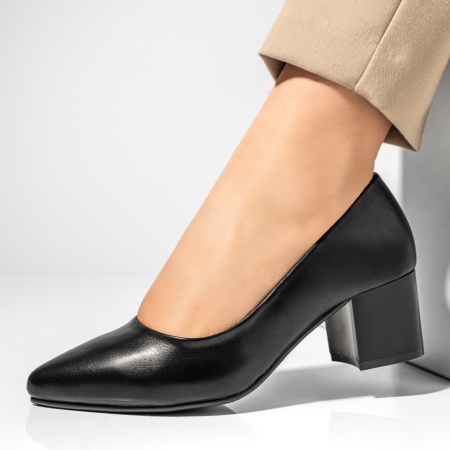 Pantofi cu toc gros dama, Pantofi cu toc gros dama negri MOD11949, modlet.ro