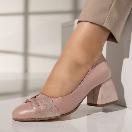 Pantofi cu toc gros dama roz din Piele naturala MOD12050, 2, modlet.ro