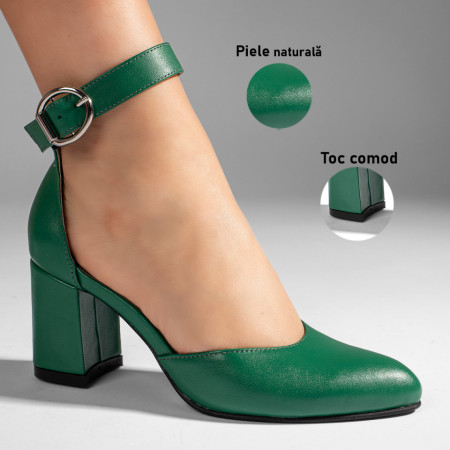 Pantofi cu toc gros dama verzi din Piele naturala MOD11062, 3, modlet.ro