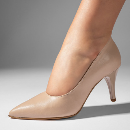 Pantofi Stiletto, Pantofi cu toc subtire dama bej deschis din Piele naturala MOD11003, modlet.ro