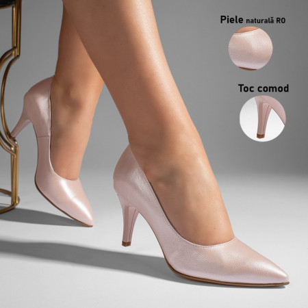Pantofi cu toc subtire dama roz sidefat din Piele naturala MOD11003, 3, modlet.ro