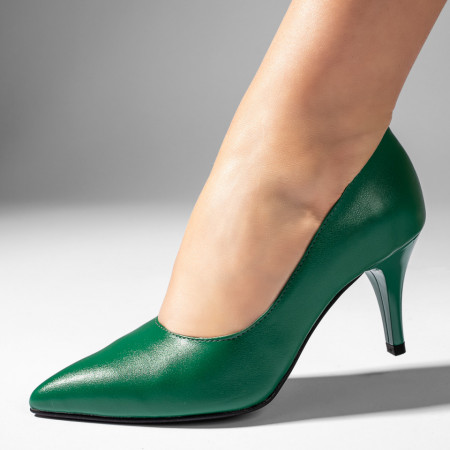 Pantofi Stiletto, Pantofi cu toc subtire dama verzi din Piele naturala MOD11003, modlet.ro