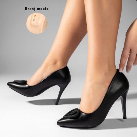 Pantofi dama, Pantofi cu toc subtire negri cu aplicatii dama MOD10959, modlet.ro