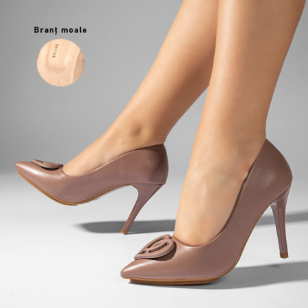 Pantofi dama, Pantofi cu toc subtire nude cu aplicatii dama MOD10959, modlet.ro