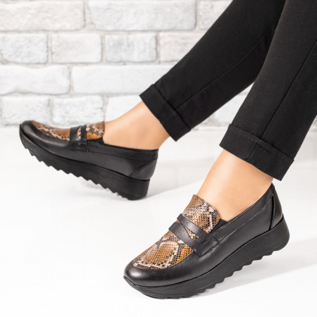 Pantofi dama casual cu imprimeu negri din Piele naturala MOD03625, 3, modlet.ro