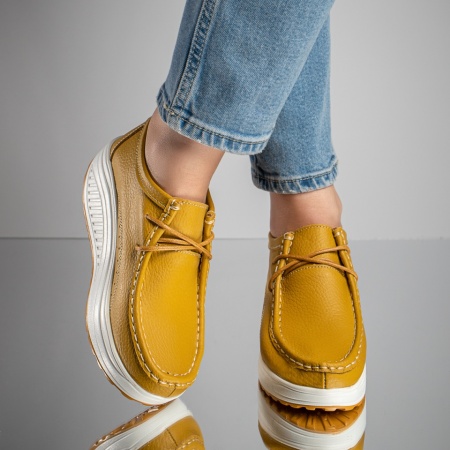 Oferta zilei, Pantofi dama casual cu platforma din Piele naturala galbeni MOD03865, modlet.ro