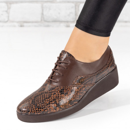 Pantofi dama, Pantofi dama casual cu platforma si imprimeu maro din Piele naturala ZEF10373 - zeforia.ro