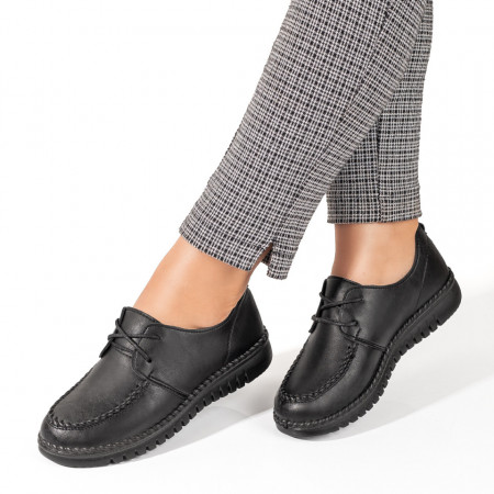 Pantofi casual dama, Pantofi dama casual negri cu siret MOD03858, modlet.ro