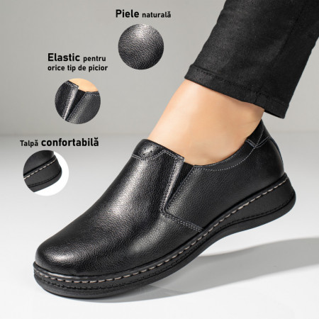 Pantofi dama, Pantofi dama casual negri din Piele naturala cu elastic ZEF10933 - zeforia.ro