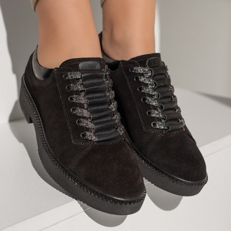 Pantofi dama casual negru suede din Piele naturala OANA13, 3, modlet.ro