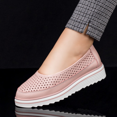 Pantofi casual dama, Pantofi dama casual perforati din Piele naturala roz ZEF08259 - zeforia.ro