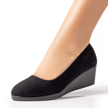 Pantofi casual cu platforma, Pantofi dama cu platforma negri suede MOD06093, modlet.ro