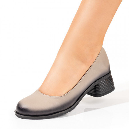 Pantofi cu toc gros dama, Pantofi dama cu toc gros khaki din Piele naturala ZEF10352 - zeforia.ro