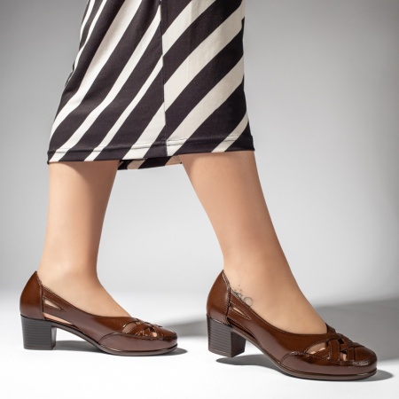 Pantofi dama cu toc gros maro MOD13437, 2, modlet.ro