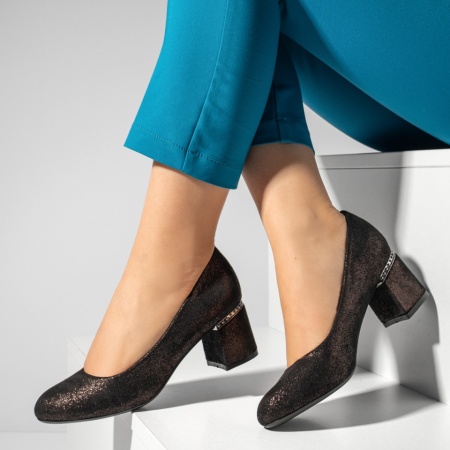 REDUCERI INCALTAMINTE, Pantofi dama cu toc gros negri glitter MOD05773, modlet.ro
