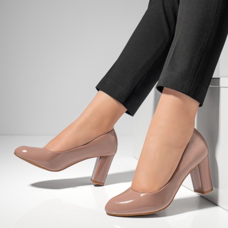 Pantofi dama cu toc gros nude luciosi MOD02836, 2, modlet.ro