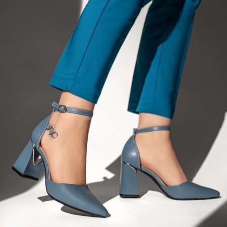 Pantofi dama cu toc gros si bareta albastri MOD13101, 3, modlet.ro