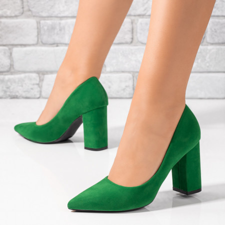 Pantofi dama cu toc gros verde suede MOD06129, 3, modlet.ro