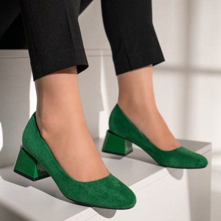 Pantofi dama cu toc gros verde suede ZEF12113, 3, zeforia.ro