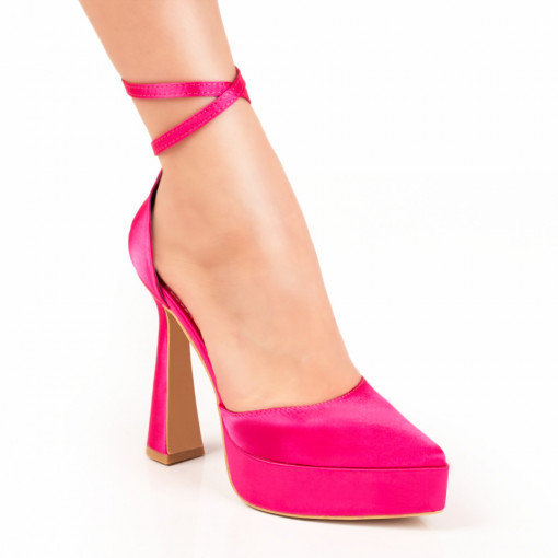 Incaltaminte dama, Pantofi dama cu toc inalt si platforma roz ZEF07810 - zeforia.ro
