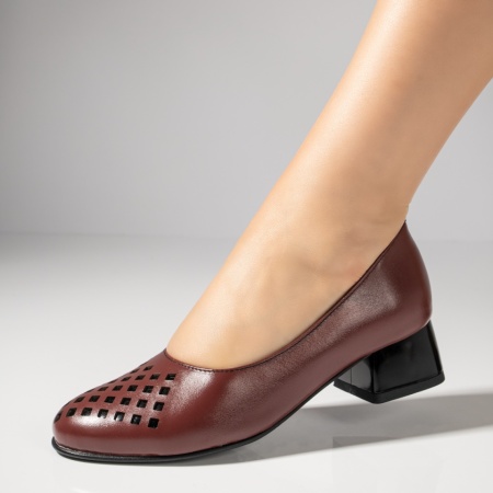 Pantofi dama cu toc mic visinii din Piele naturala MOD12144, 3, modlet.ro