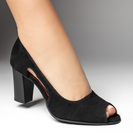 Pantofi dama cu toc negru suede din Piele naturala MOD13479, 4, modlet.ro