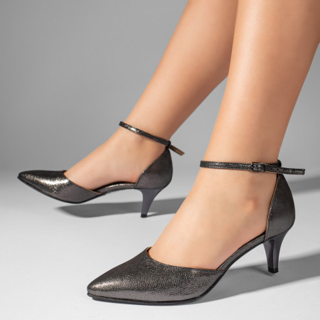 Pantofi dama cu toc si bareta gri sidefat din Piele naturala MOD11064, 2, modlet.ro