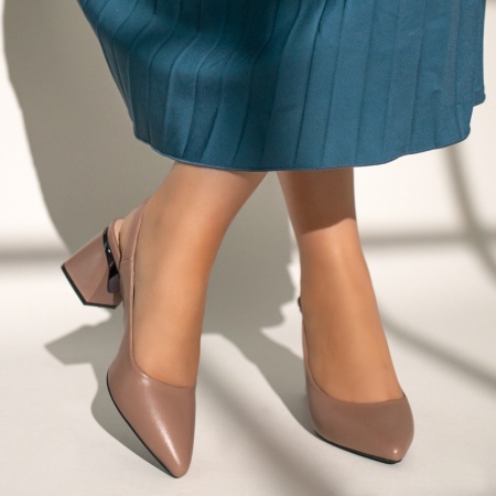 Pantofi dama, Pantofi dama cu toc si bareta nude MOD11653, modlet.ro