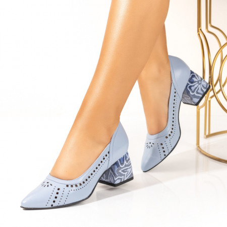 Pantofi dama cu toc si perforatii albastri din Piele naturala MOD10240, 3, modlet.ro