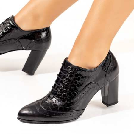 Pantofi dama cu toc si siret negri din Piele naturala MOD10223, 3, modlet.ro