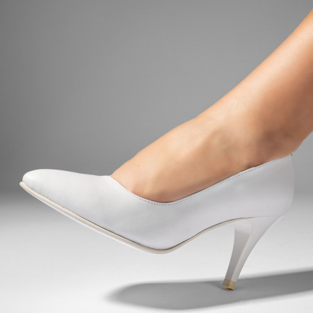 Pantofi dama, Pantofi dama cu toc subtire albi din Piele naturala MOD07647, modlet.ro