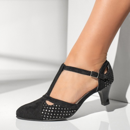 Pantofi dama cu toc subtire negri suede din Piele naturala ZEF13600, 4, zeforia.ro