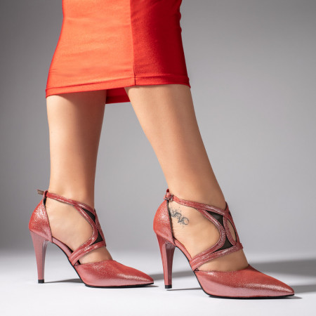 Pantofi dama, Pantofi dama cu toc subtire rosii din Piele naturala MOD11005, modlet.ro