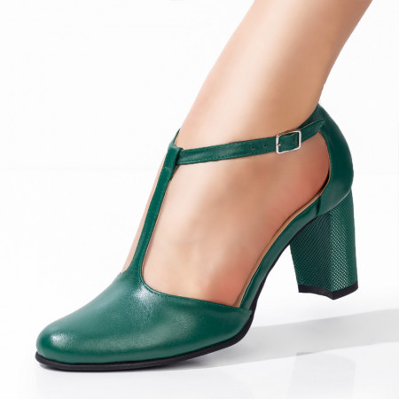 Pantofi cu toc, Pantofi dama eleganti verzi cu toc gros ZEF05352 - zeforia.ro