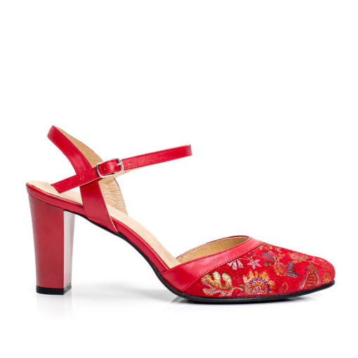 Pantofi dama rosii elegante cu toc din Piele naturala ZEF05388
