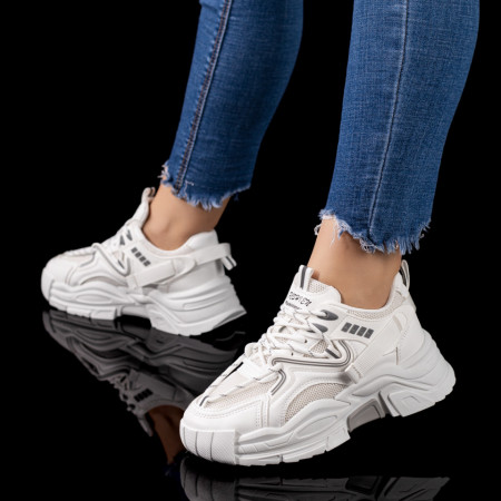 Adidasi dama, Pantofi dama sport albi cu talpa groasa MOD09620, modlet.ro