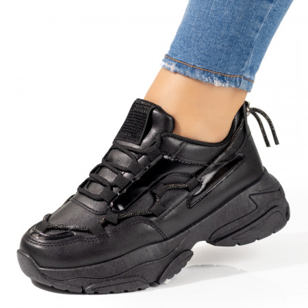 Adidasi dama, Pantofi dama sport cu siret negri MOD10358, modlet.ro