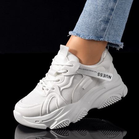 Adidasi dama, Pantofi dama sport cu talpa groasa albi MOD09491, modlet.ro