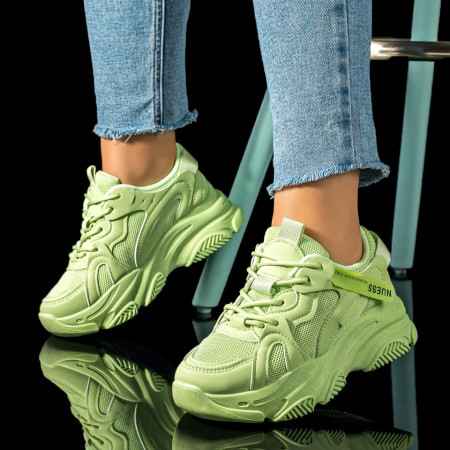 Pantofi dama sport cu talpa groasa verzi MOD09491, 3, modlet.ro